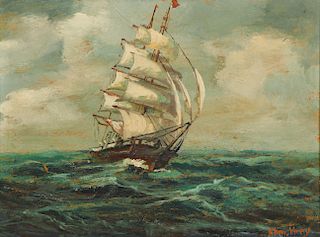 Edmund Vrey (American, 20th c.) Seascape with Ship