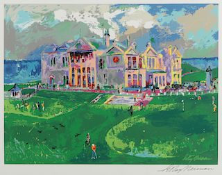 LeRoy Neiman (American, 1921-2012) "The Clubhouse at Old St Andrews", 1987