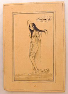 19th Century Drawing of a Naked Woman w. Veil