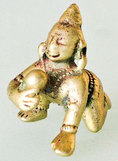 19th C. Brass Figure of Crawling Baby Krishna with the Butterball