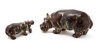 Knud Kyhn, (Danish, 1880-1969), Two Hippo Figures Royal Copenhagen, Denmark