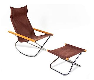 * Takeshi Nii, (Japanese, 1920-2007), NY Folding Rocking Chair and Ottoman