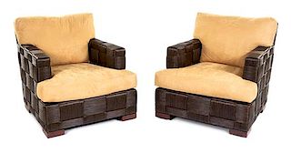 John Hutton, (American, 1947-2006), Pair of Block Island Lounge Chairs with Ottomans Donghia, Late 20th Century