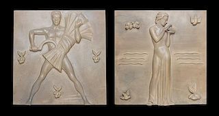 Jan and Joel Martel, (French, 1896-1966 | 1896-1966), Hand-Carved Wall Relief Plaques France, c. Early 20th Century