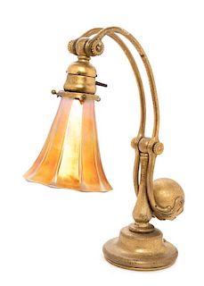 Tiffany Studios, American, Early 20th Century, Counter Balance Desk Lamp with Iridescent Glass Shade glass shade likely manufact