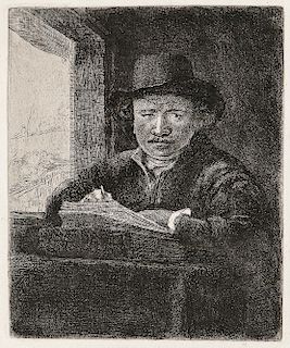 Rembrandt Harmensz van Rijn (Dutch, 1606-1669)  Self Portrait Drawing at a Window
