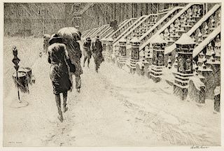 Martin Lewis (American, 1881-1962)  Stoops in Snow