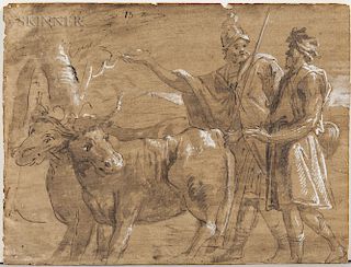 Continental School, 17th Century  Roman Soldier with Herder and Pair of Oxen, Possibly Cincinnatus Called from the Plow