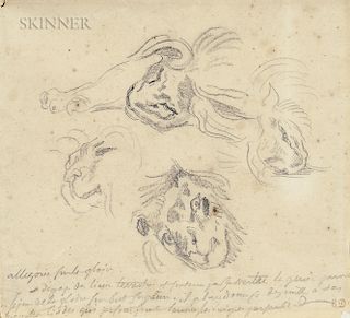 Attributed to Eugène Delacroix (French, 1798-1863)  Lion Studies/A Double-sided Sketch