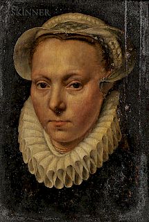Northern European School, 17th Century Style  Portrait Head of  Woman in a White Cap and Ruff