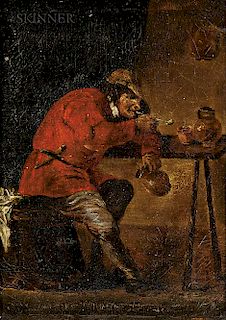 Manner of David Teniers (Dutch, 1610-1690)  Man Smoking in a Tavern