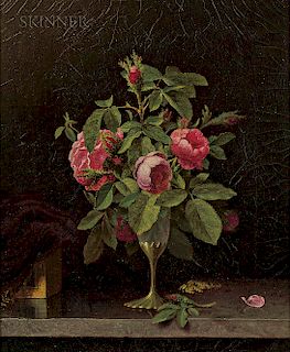 Martin Johnson Heade (American, 1819-1904)  Pink Roses in a Fragile Vase