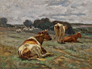 Carleton Wiggins (American, 1848-1932)  Cows Resting under a Cloudy Sky