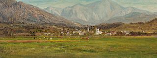 Attributed to John Joseph Enneking (American, 1841-1916)  Village at the Foot of the Mountains