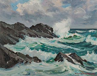 Stanley Wingate Woodward (American, 1890-1970)  Waves Breaking on Rocks