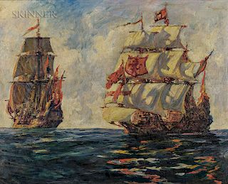 Philip Little (American, 1857-1942)  Galleons at Sea