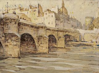 Roy Henry Brown (American, 1879-1956)  Three Scenes of Paris: Along the Seine (Pont Neuf)  Pont Neuf-Paris
