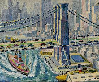 American School, 20th Century  Brooklyn Bridge and Manhattan View