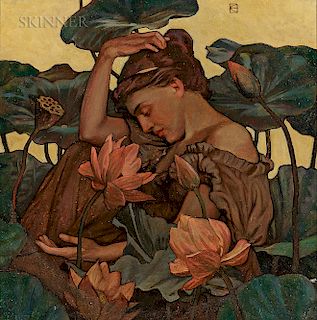 Art Nouveau School, 19th/20th Century  Lady with Waterlilies