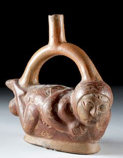 Moche Terracotta Stirrup Vessel - Woman Giving Birth