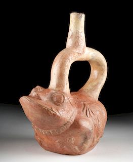 Moche Pottery Stirrup Vessel - Hallucinogenic Frog