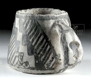 Anasazi Pottery Mug w/ Cut Out Handle, Figure on Base