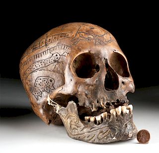 Early 20th C. Dayak Incised Trophy Skull - Ndaokus