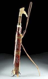 Early 20th C. Dayak Mandau Steel Sword w/ Bone Handle