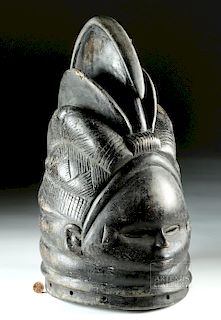 Early 20th C. African Mende Bundu Wooden Helmet Mask