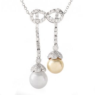 Pearl, Diamond and 18K Pendant Necklace