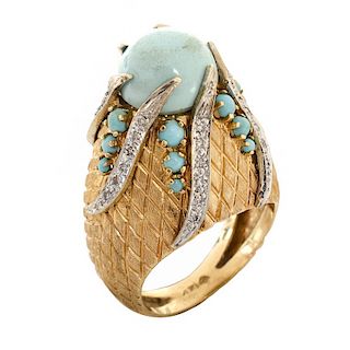 Vintage Turquoise, Diamond and 14K Ring