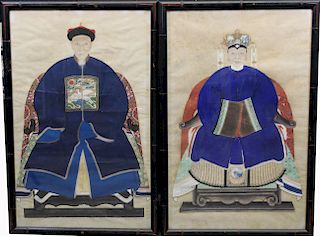 Qing Dynasty, Pair of Chinese Ancestral Portraits