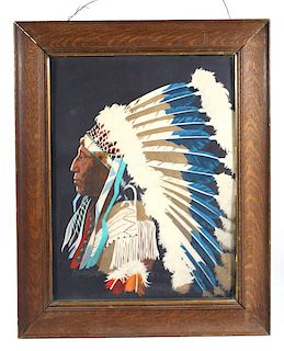 Painted Felt Portrait of Indian Chief