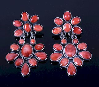 Navajo Red Spiny Oyster Sterling Silver Earrings