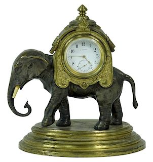 19th Century L.Schwartz Elephant Bronze Clock