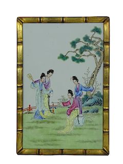 Chinese Porcelain Title With Wooden Frame.