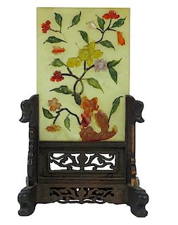 Chinese Carved Inlaid Hardstone Plaque