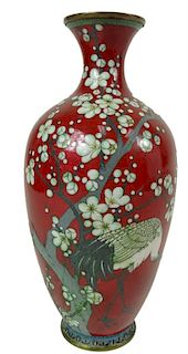 Vintage Chinese Cloisonne Flower And Bird Vase