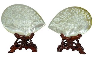 Vintage Chinese Reticulated M.O.P Bird Plaques