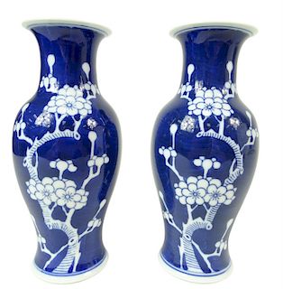 Pair of Chinese Blue And White Porcelain Vases