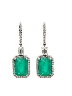 Colombian 14.96 Emerald And Diamond Earrings