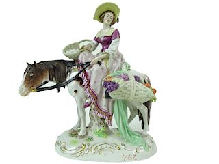European Porcelain Figure, Women On Horse.