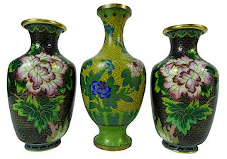 (3) Three Chinese Cloisonne Flower Vases
