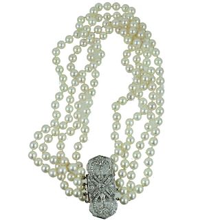 18 Karat White Gold 3 Strain Pearl Necklace
