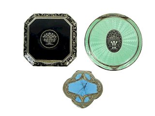 (3) Three Silver And Enamel Compacts