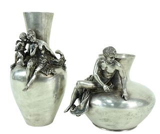 (2) Two Art Nouveau Mixed Metal Figural Vases
