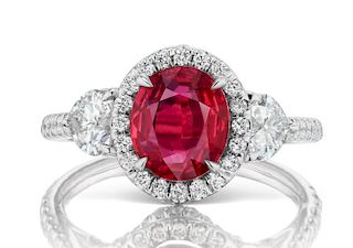 3.04ct RUBY RING WITH DIAMONDS GRS CERT.