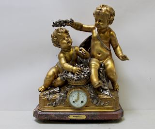 Large Antique Gilt Bronze Figural Clock