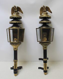 A Pair of Antique Carriage Lanterns with Eagle