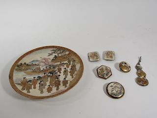 Satsuma Group of Brooches and a Plate.